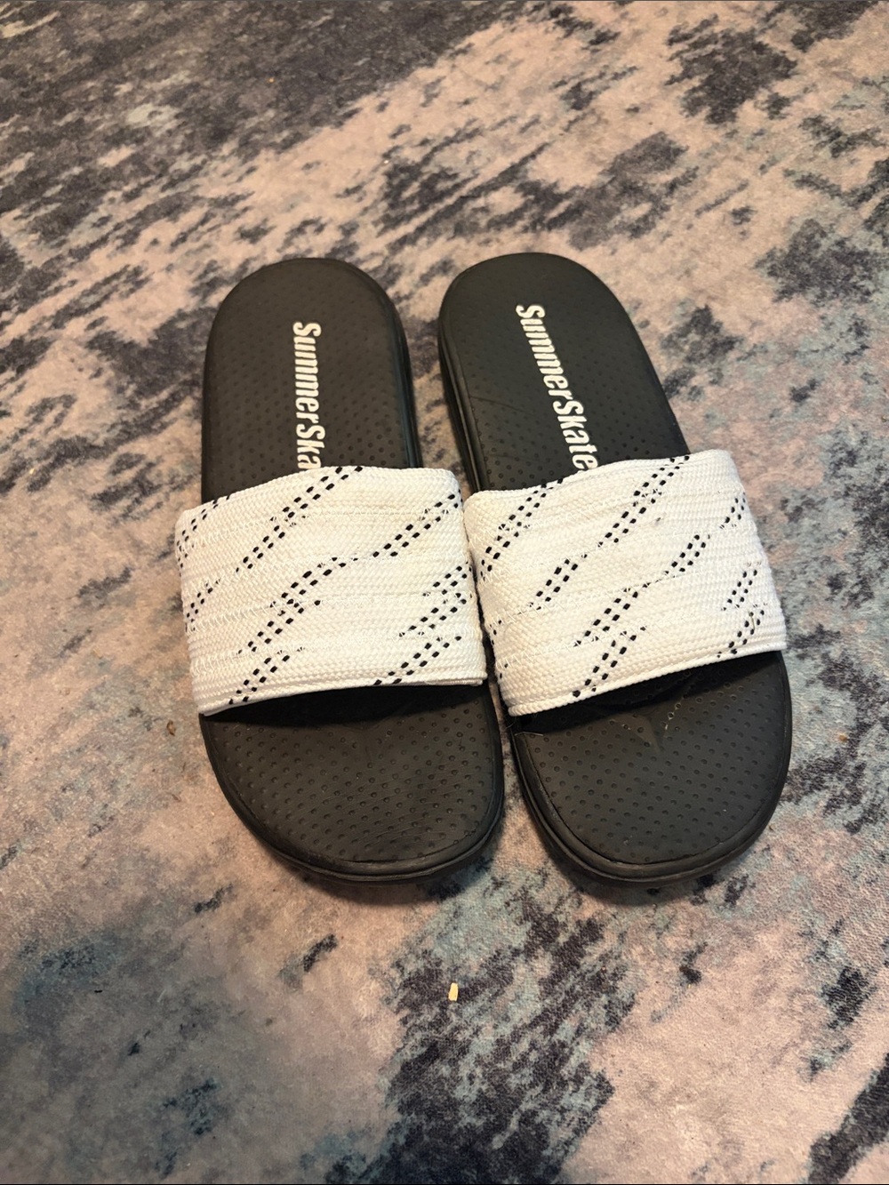 Kids' Black Slide Sandals with White Strap